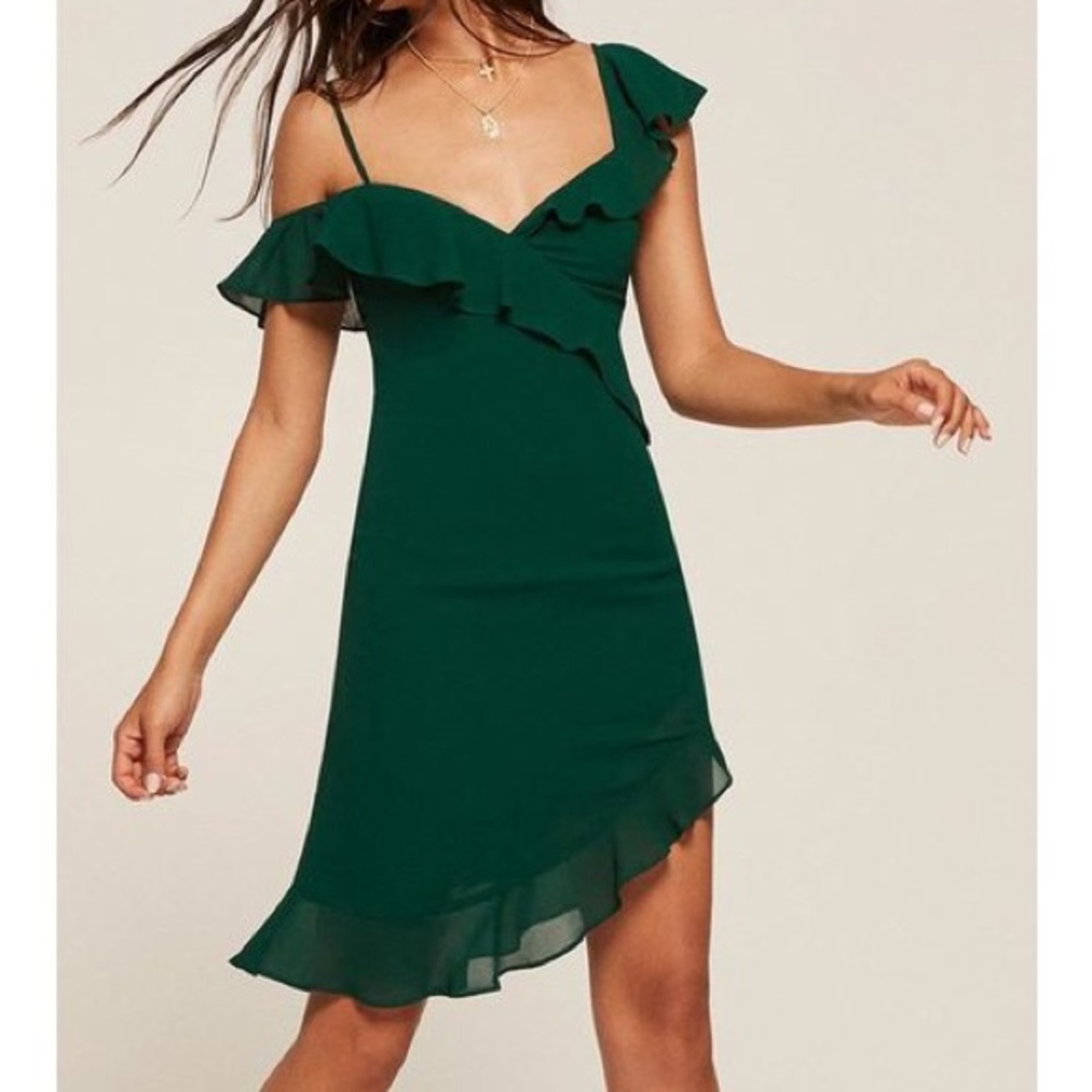 reformation adora dress emerald green size 8